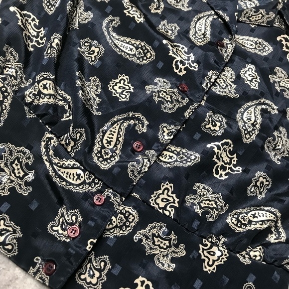 Russ Petites Vintage Navy Blue Paisley Button Up Short Sleeve Peplum Blouse - Picture 3 of 10